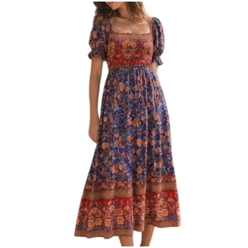 Amazon Women's Size XXL 70s Insp Smocked Boho Floral Off Shoulder Maxi Dress